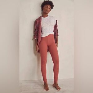 NEW FREE PEOPLE - Cozy High Waist Smooth & Ribbed Leggings in Burnt Orange/Rust